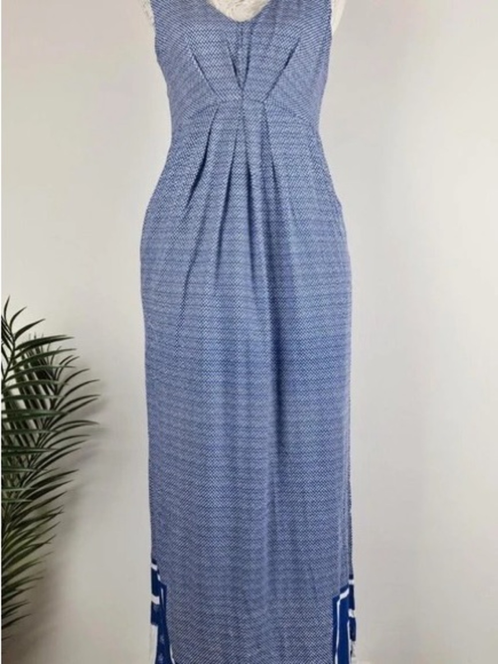 Sleeveless Light Blue Maxi Dress with Front Pleats